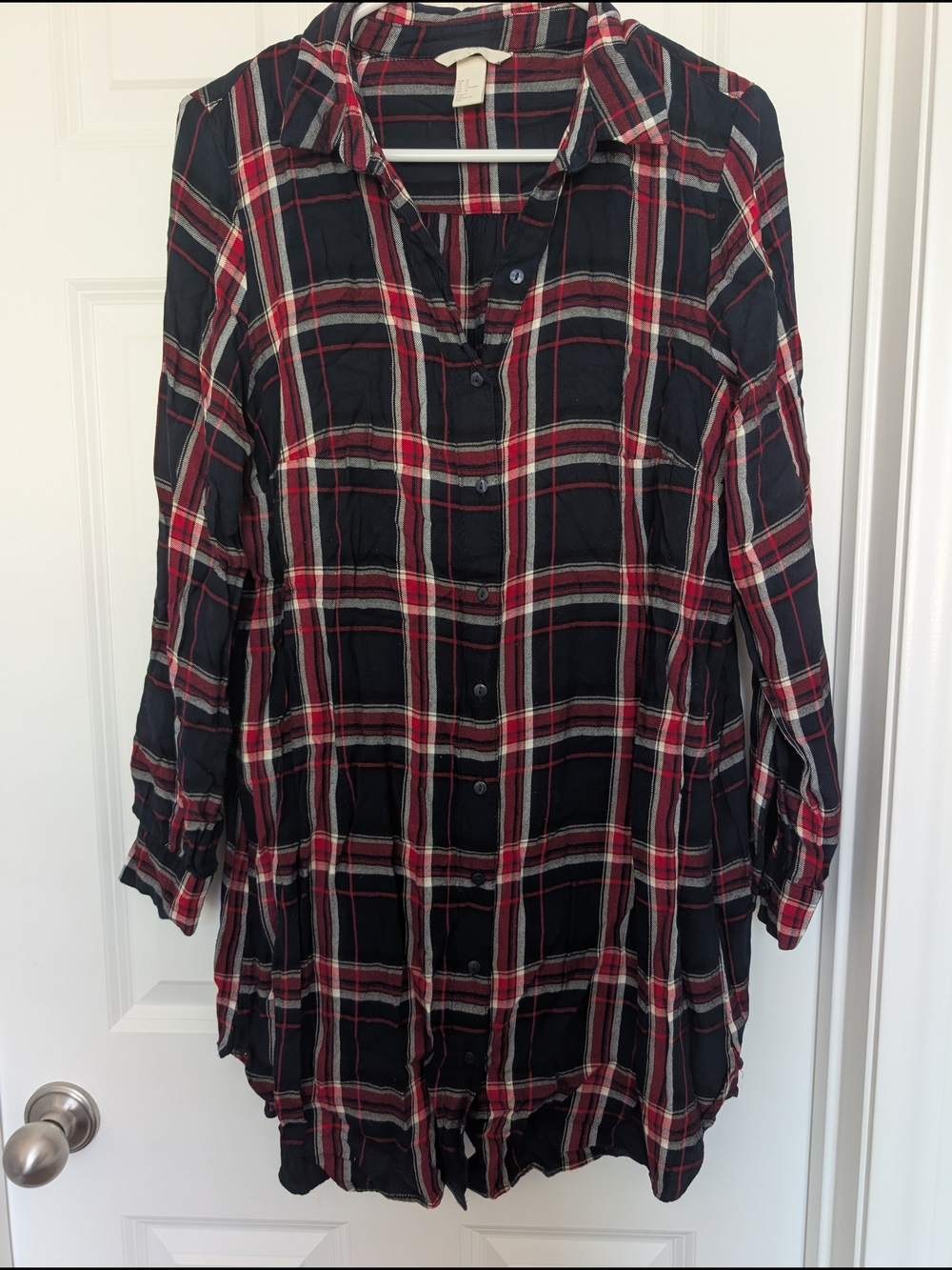 H&M Black and Red Plaid Button Down Size 12